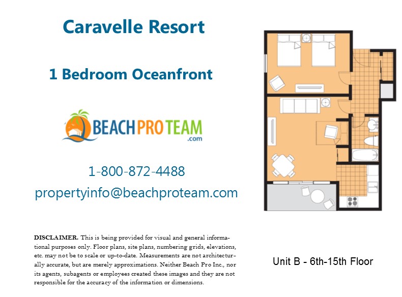 Caravelle Resort Floor Plan B - 1 Bedroom Oceanfront 6th - 15th Floor